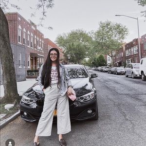 Topshop linen stripe paperbag pants, wide leg